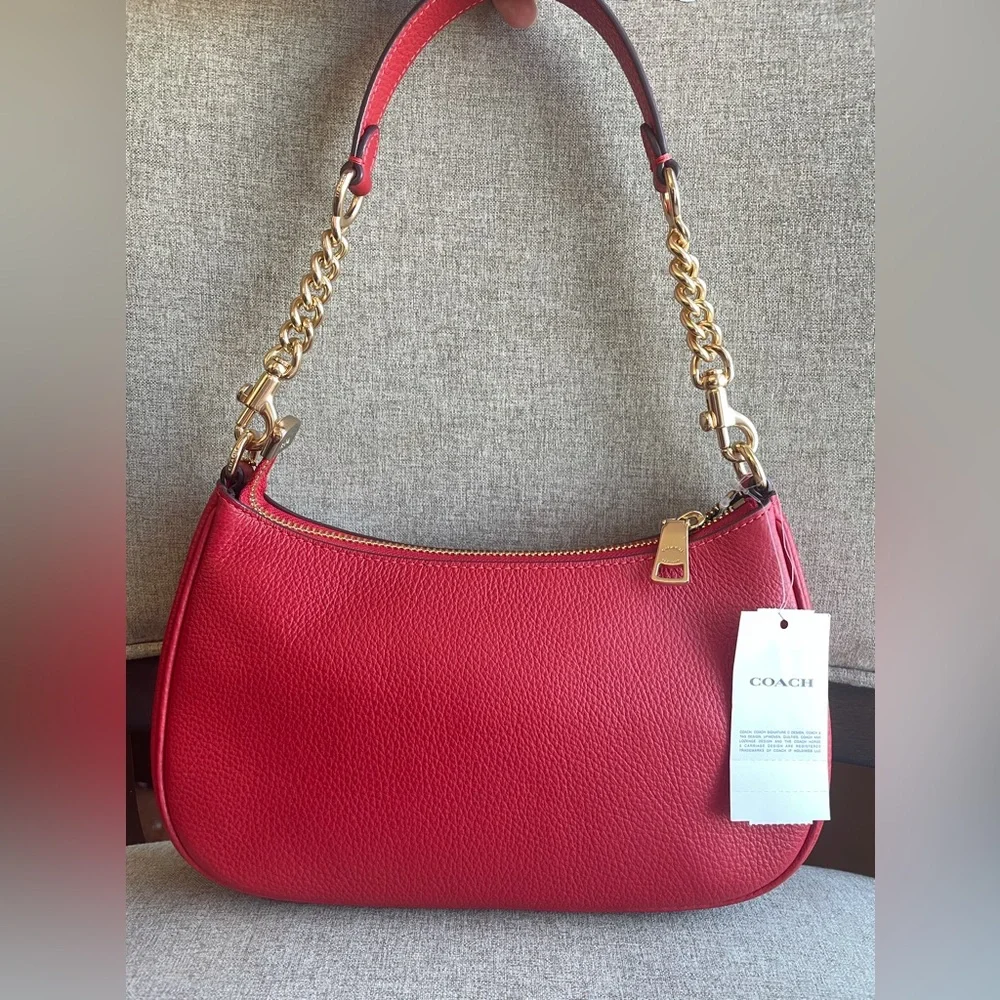 ‼️last one‼️NWT!COACH TERI SHOULDER BAG(COACH CV934)GOLD/BOLD RED Holiday gift - Picture 2 of 16